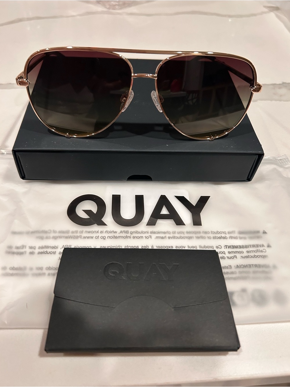 Quay Australia Gold Frame Sunglasses with Brown Gradient Lenses
